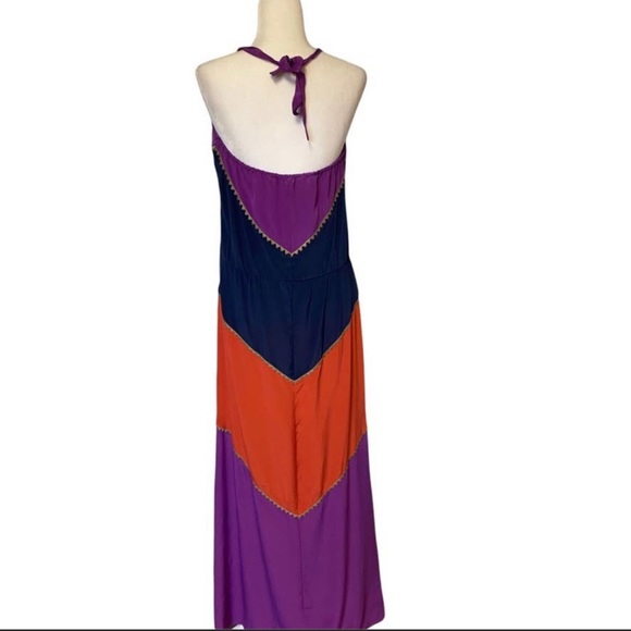 BCBG Max Azria Dee Silk color block halter Maxi Dress Sz XS - Picture 3 of 11